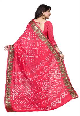 Red printed georgette saree with blouse 2