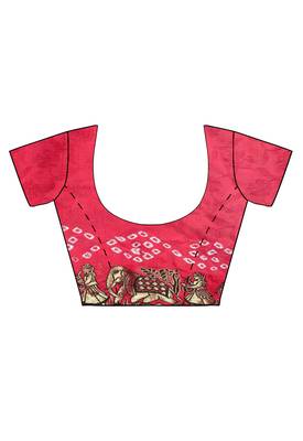 Red printed georgette saree with blouse 4