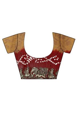 Maroon printed georgette saree with blouse 4