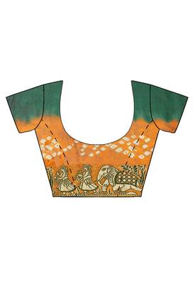 Mustard printed georgette saree with blouse 4