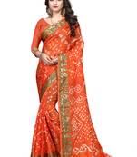Orange printed georgette saree with blouse