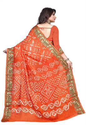 Orange printed georgette saree with blouse 2