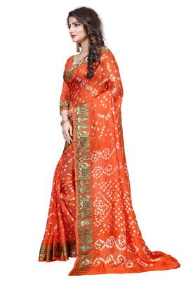 Orange printed georgette saree with blouse 3