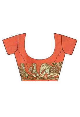 Orange printed georgette saree with blouse 4