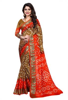 Orange printed georgette saree with blouse 1