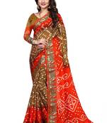 Orange printed georgette saree with blouse