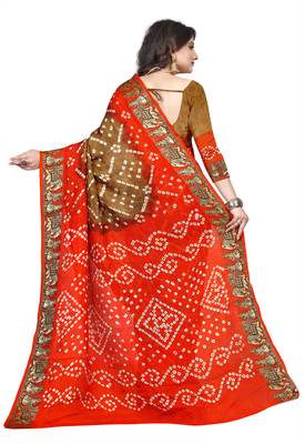 Orange printed georgette saree with blouse 2