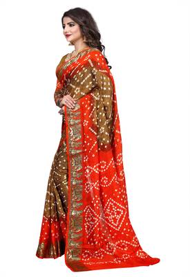 Orange printed georgette saree with blouse 3
