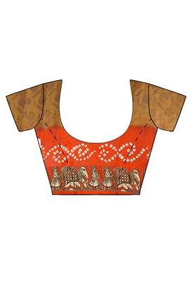 Orange printed georgette saree with blouse 4