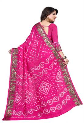Pink printed georgette saree with blouse 2