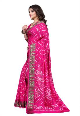 Pink printed georgette saree with blouse 3