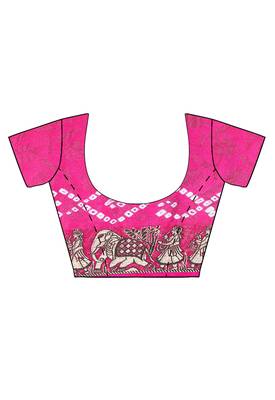 Pink printed georgette saree with blouse 4