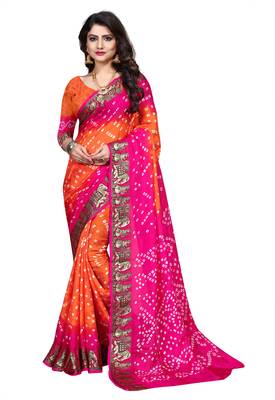 Pink printed georgette saree with blouse 1