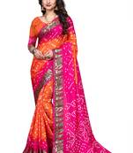 Pink printed georgette saree with blouse