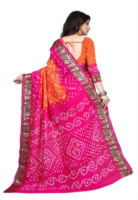 Pink printed georgette saree with blouse 2