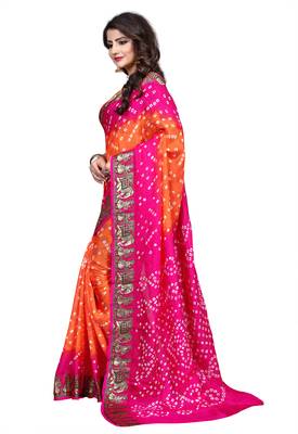 Pink printed georgette saree with blouse 3