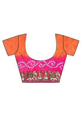 Pink printed georgette saree with blouse 4