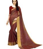 Brown woven cotton saree with blouse