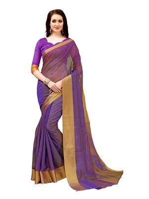 Purple woven cotton saree with blouse 1