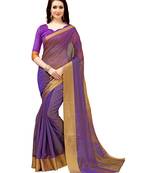 Purple woven cotton saree with blouse