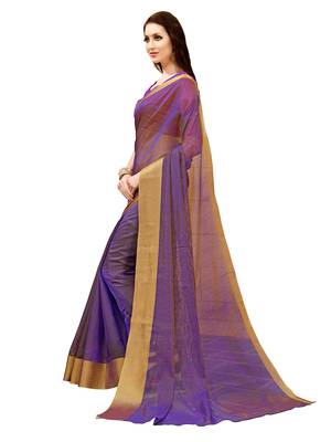 Purple woven cotton saree with blouse 2
