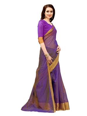 Purple woven cotton saree with blouse 3