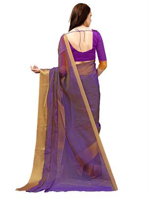 Purple woven cotton saree with blouse 4