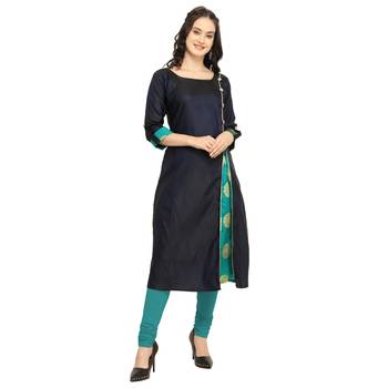 Navy Blue Colour Satin Taffeta Side Slit Anarkali A-Line Long Kurti 2
