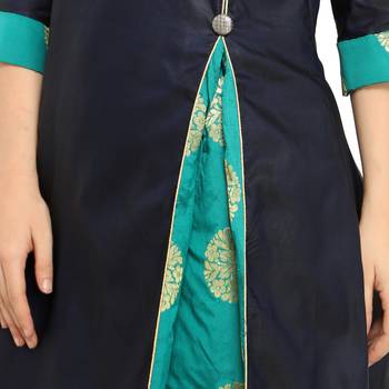Navy Blue Colour Satin Taffeta Side Slit Anarkali A-Line Long Kurti 4
