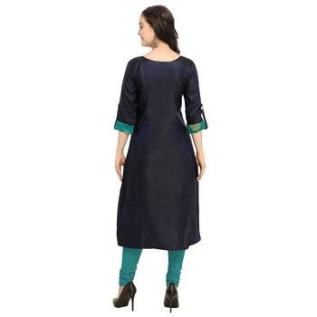 Navy Blue Colour Satin Taffeta Side Slit Anarkali A-Line Long Kurti 5