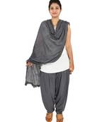 Grey Pure Solid Cotton Semi Patiala Salwar And Cotton Dupatta Stole With Lace