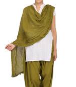 Mehandi Green Solid Plain Pure Cotton Free Size Dupatta And Stoles With Designer Lace