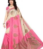 Beige printed cotton silk saree with blouse