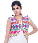 White Kutchi Embroidered Cotton Blend Short Jacket Women Ethnic Wear