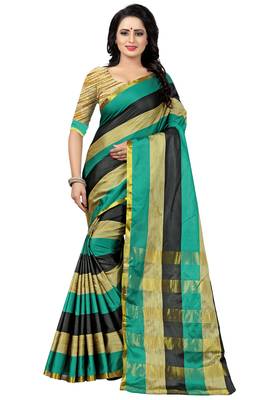 Multicolor Striped Ora Dupion Saree With Blouse  1