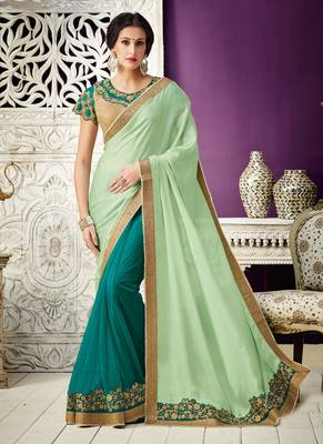 Green Embroidered Georgette Saree With Blouse 1