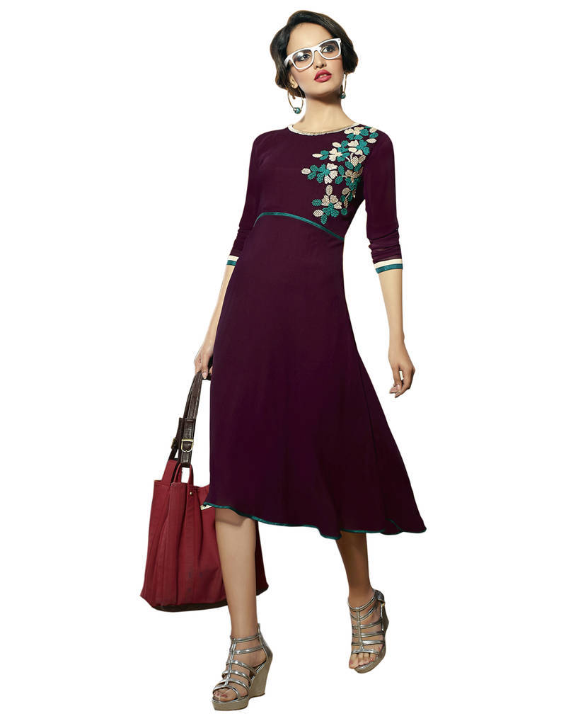 Brown Color Pure Party Wear Embroidered Kurti Surat Tex 363175