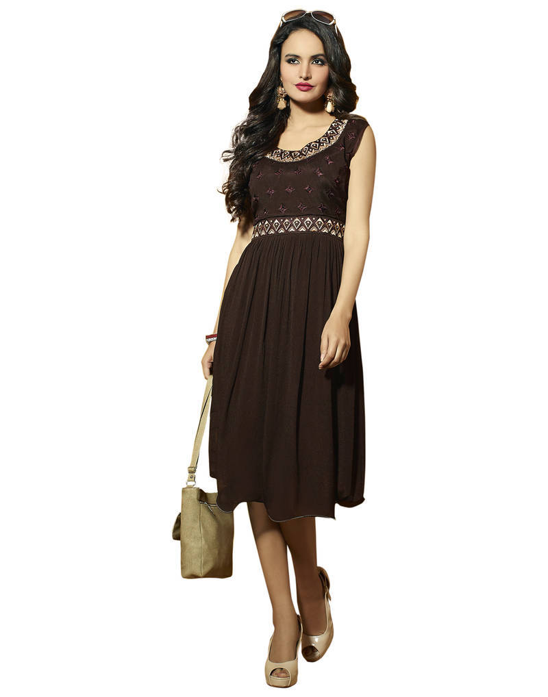 Brown Color Pure Party Wear Embroidered Kurti Surat Tex 363177