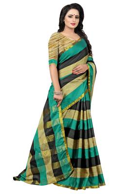 Multicolor Striped Ora Dupion Saree With Blouse  3
