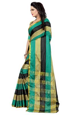 Multicolor Striped Ora Dupion Saree With Blouse  4