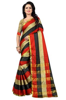 Multicolor Striped Ora Dupion Saree With Blouse  1