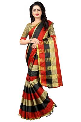 Multicolor Striped Ora Dupion Saree With Blouse  3