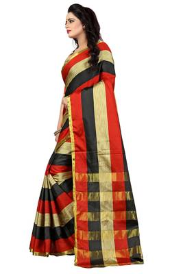 Multicolor Striped Ora Dupion Saree With Blouse  4