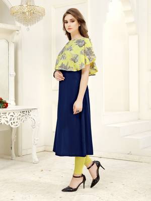Navy blue printed crepe kurtis 3