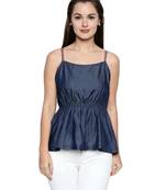 Blue Cotton Denim Sleeveless Top for Women