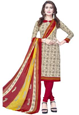 Cream Floral Print Crepe Salwar With Dupatta 1