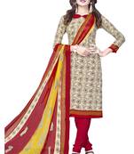 Cream Floral Print Crepe Salwar With Dupatta