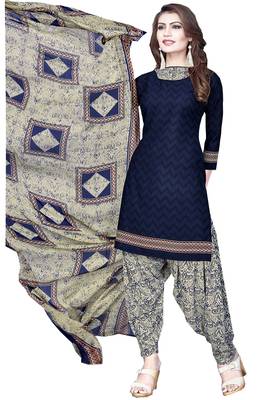 Navy-blue geometric print crepe salwar with dupatta 1