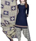 Navy-blue geometric print crepe salwar with dupatta
