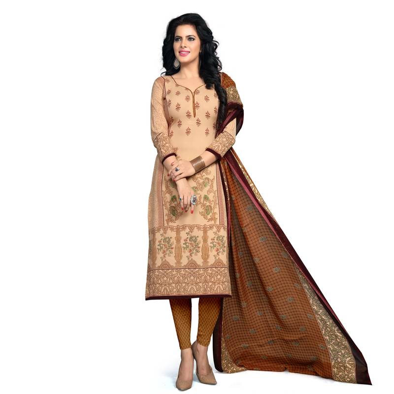 Beige - Jacquard Cotton 3pc Unstitched Dress Material 22